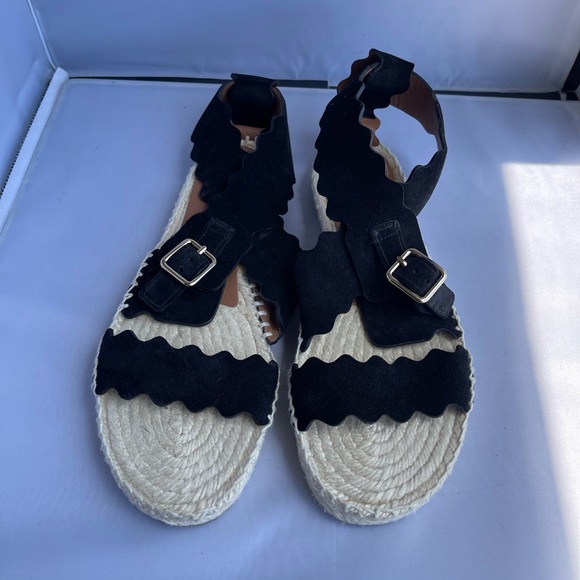 Chloe Shoes - Chole Laurent Scalloped Suede espadrille Sandals